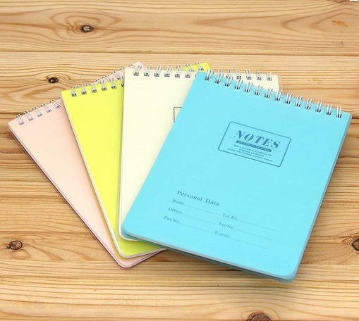 Color coil notebooks, exercise books, diaries, can 